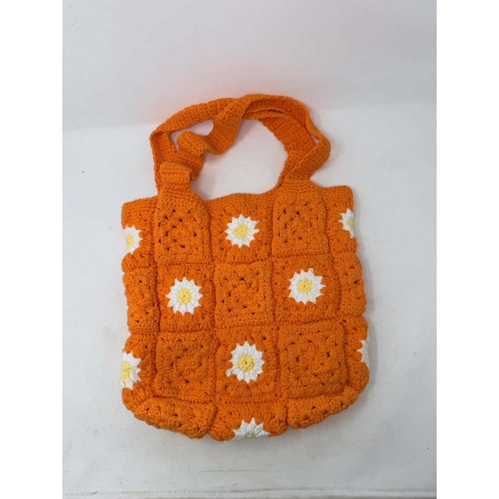Unbranded Crochet Daisy Tote Bag Orange Medium Boho Retro Flower Granny Square